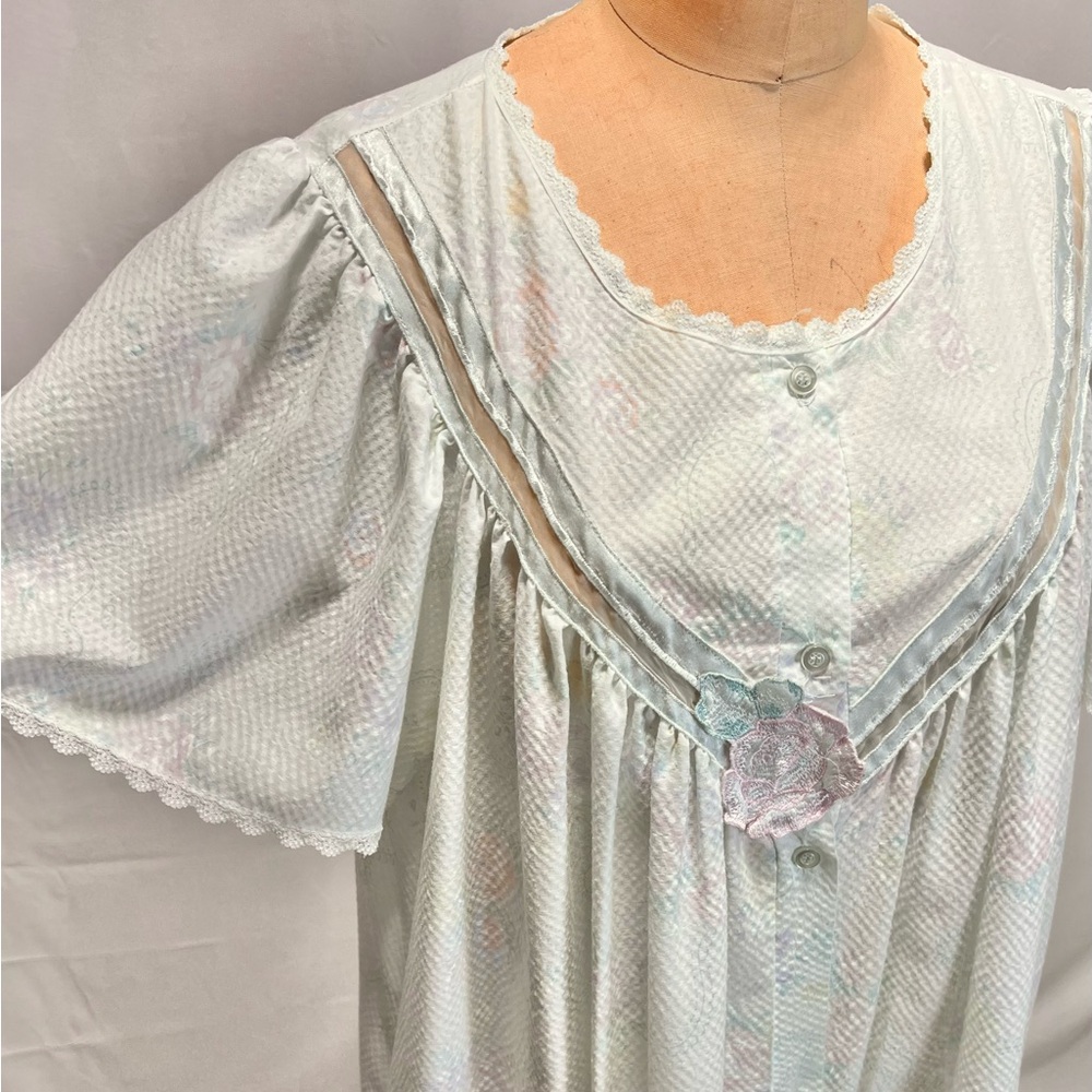 VINTAGE cottage floral dressing house gown robe button front long maxi nightgown - Picture 4 of 14